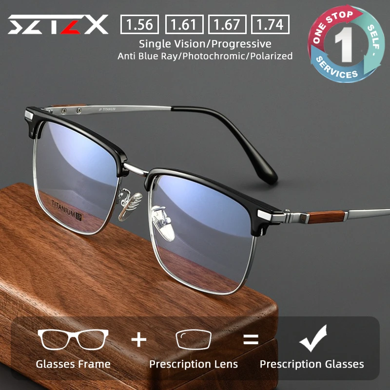 

SZTZX Ultralight Business Titanium Prescription Glasses Anti Blue Light Eyebrow Frame Myopia Glasses Progressive Reading Eyewear