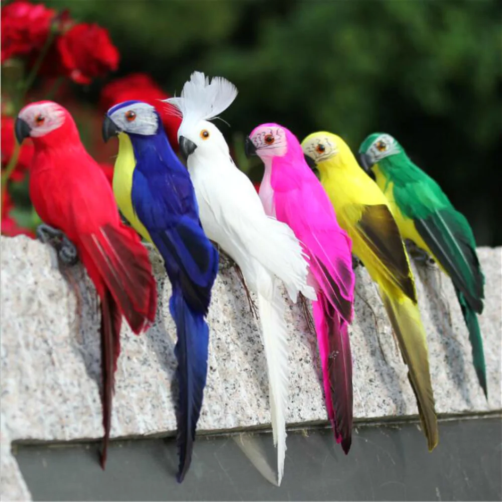 1pc 25/35cm Handmade Simulation Parrot Garden Statue Lifelike Feather Sculpture Outdoor Lawn Figurine Yard Decor