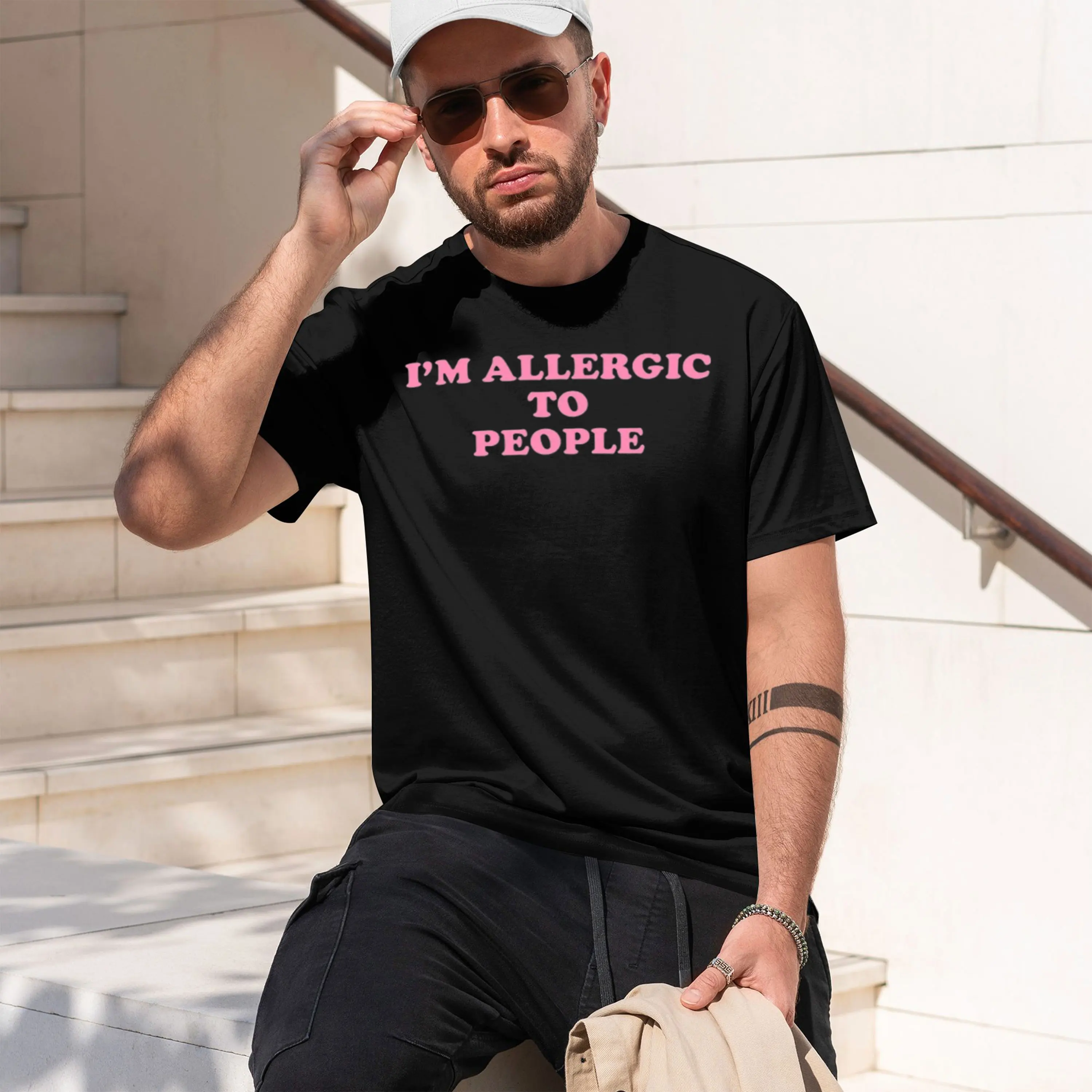 Allerg To People T-Shirt Men Women Funny Tee Y2K Graph T Shirts Casual Short Sve Round Ne Tee Streetwear Loose Tshirt 2026 New M