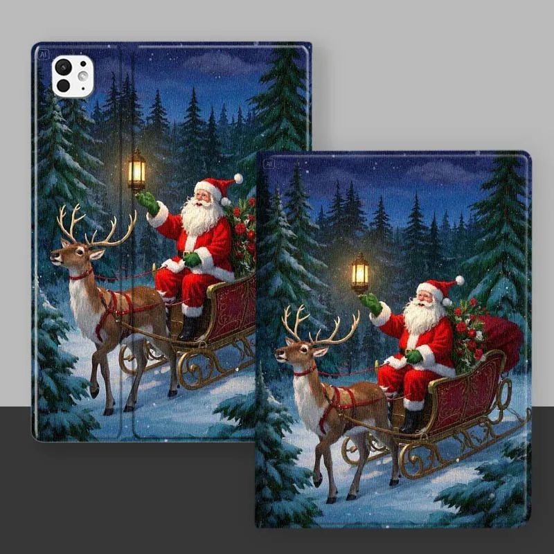

Cartoon Santa Sleigh Night Cover For iPad Pro Mini Air 1 2 3 4 5 6 7 10 11 th 8 9 gen 11 M4 M5 Foldable Tablet Case