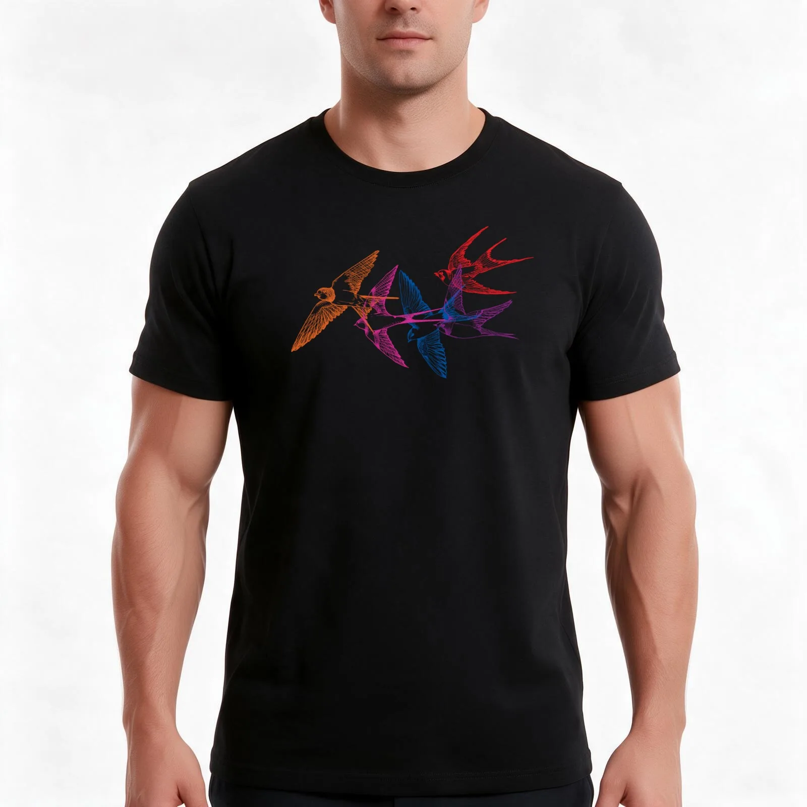 Swallow dive T-Shirt, Summer Casual Cotton Tee, Oversized Streetwear Tops, Vintage Graphic Print, Loose Fit Short Sleeve