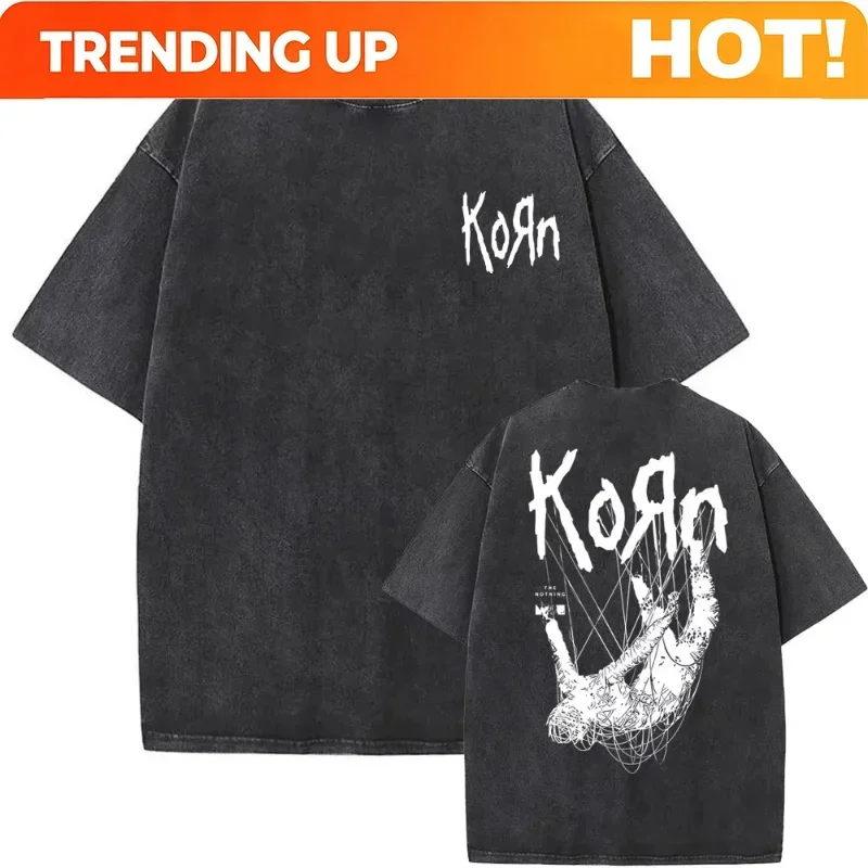 Customization Washed Vintage Rock Band Korn Ftl 25 Follow The Leader T Shirt Men Gothic Casual Oversized Tees Male T-shirt Mens