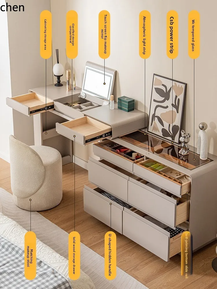 

HXL solid wood flip dresser chest cabinet integrated simple end of bed retractable makeup table