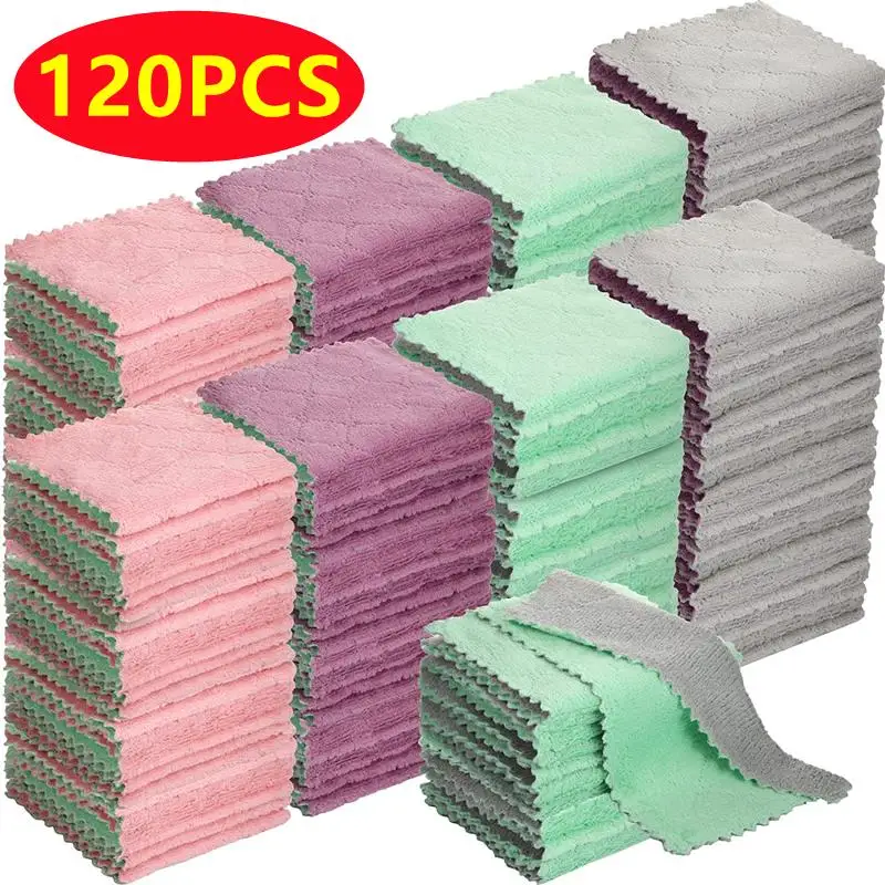 120PCS Kitchen Daily Dish Towel Dish Cloth Kitchen Rag Non-Stick Oil Thickened Table Cleaning Cloth Absorbent Scouring Pad