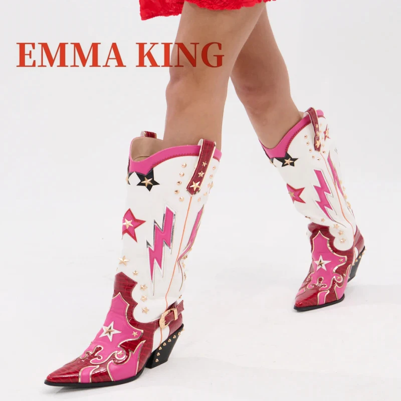 Emma King Western Cowboy Boots Red Multi Size 39 3