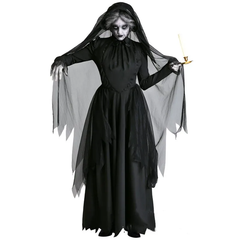 loween Costume Fantasma Sposa Strega Mantello Cosplay Abbigliamento tradizionale etnico per spettacoli teatrali da donna