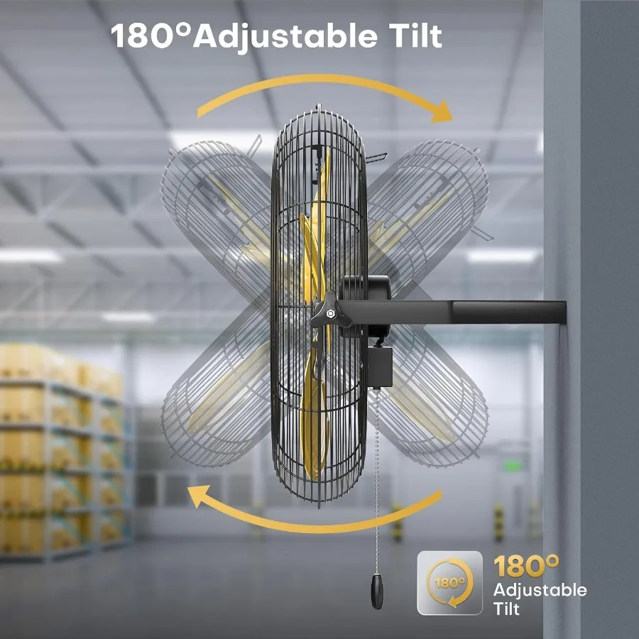 مروحة تثبيت على الحائط صناعية مقاس 20 بوصة مع عبوة من 2 مراوح حائط معدنية عالية السعة 5200 CFM تتميز بمحرك قوي و3 إعدادات للسرعة #5