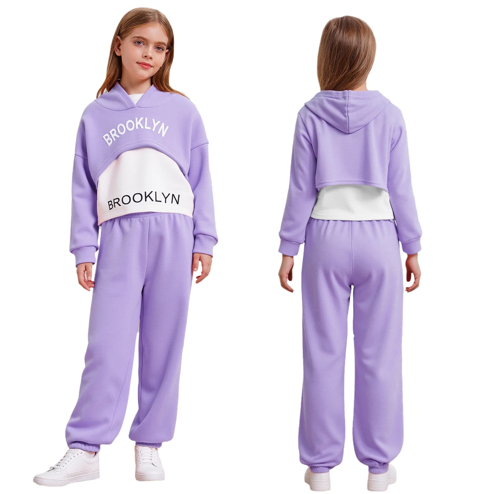 3 Pcs Set Kids Girl Clothes Cropped Hoodie with Vest Sweatpants Spring Autumn Fashion Outfit Streetwear 3 4 5 6 7 8 9 10 Yrs 2