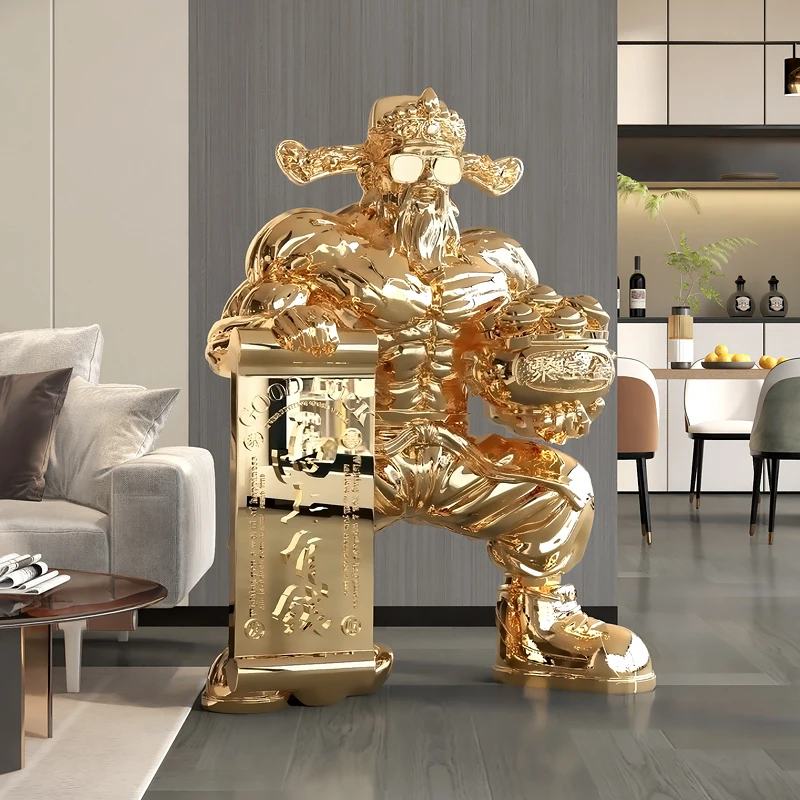 

Electroplated God of Wealth Large Floor to Floor, Living Room Entrance, High End Decoration, Store Exhib, Luxury Light