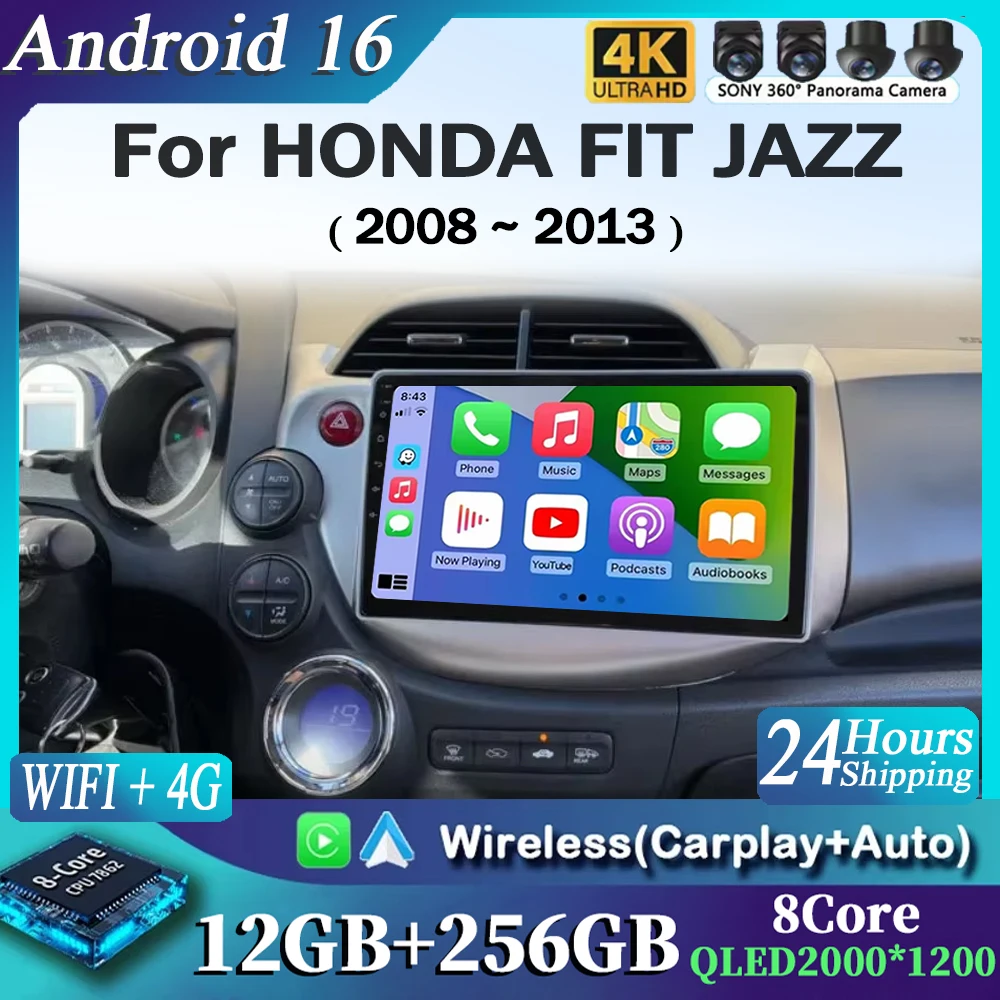 

Для HONDA FIT JAZZ 2008-2013: Автомагнитола Carplay Auto Android 16, мультимедийный видеоплеер, навигация, WIFI, 4G