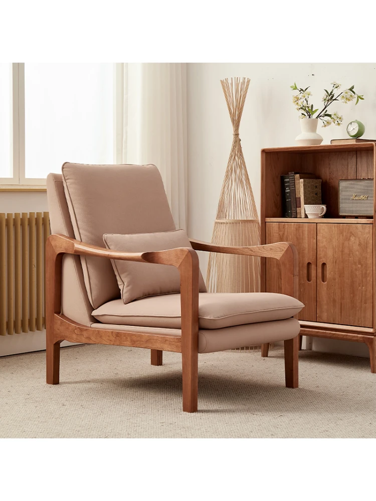 Nordic Solid Wood Sofa Chair Chair Cherrywood Living Room Armchair Japanese Simple Leisure Chair