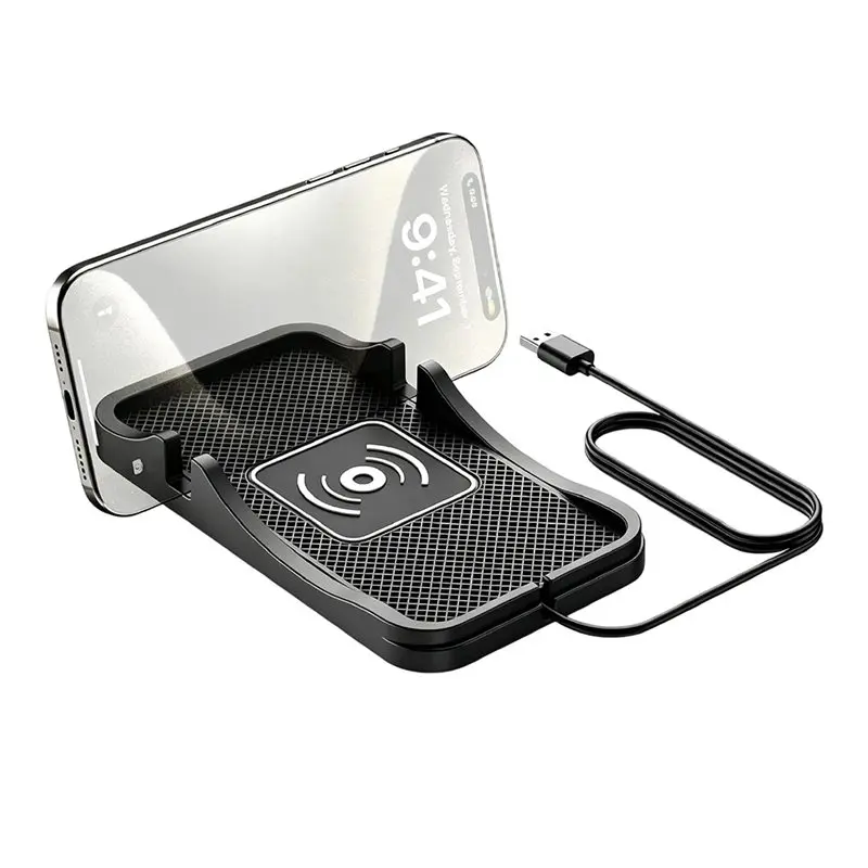 NEW HOT In Stock-USB Textured Grip Charging Mat With Phone Stand, 15W Car Wireless Pad For Smartphone Car Styling