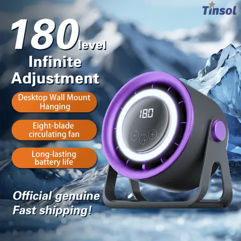 TINSOL 2500mAH 주변 조명 터보 음소거 선풍기 데스크탑 벽걸이 천장 공기 냉각기가있는 휴대용 선풍기