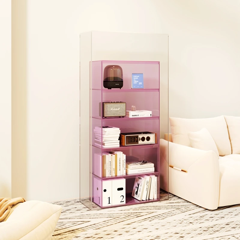 High-end Italian color matching living room bookcase multi-layer floor-to-ceiling bedroom acrylic display side cabinet