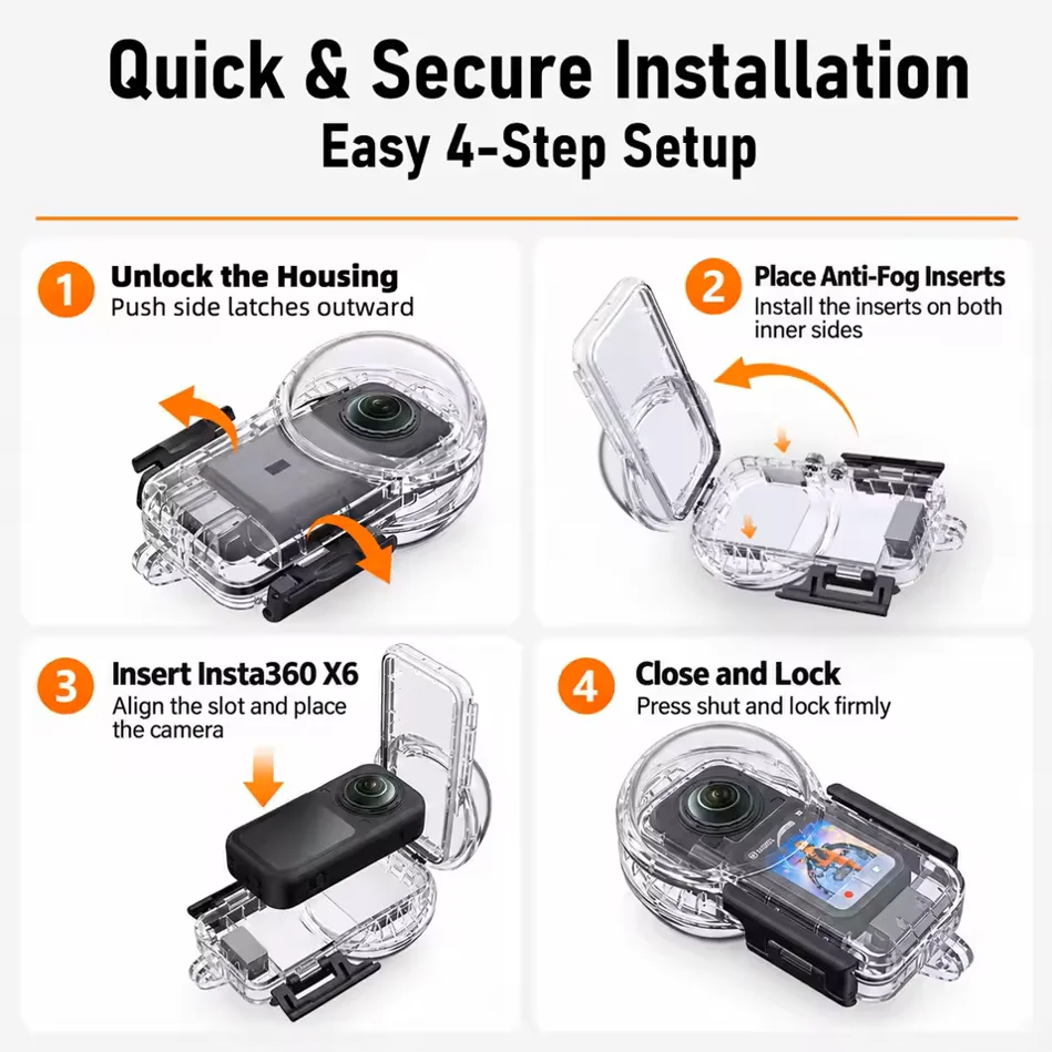 Seafrogs Updated Diving Housing for Insta360 X6 50M Waterproof Case Invisible Dive Shell Underwater Camera Protection Accessory