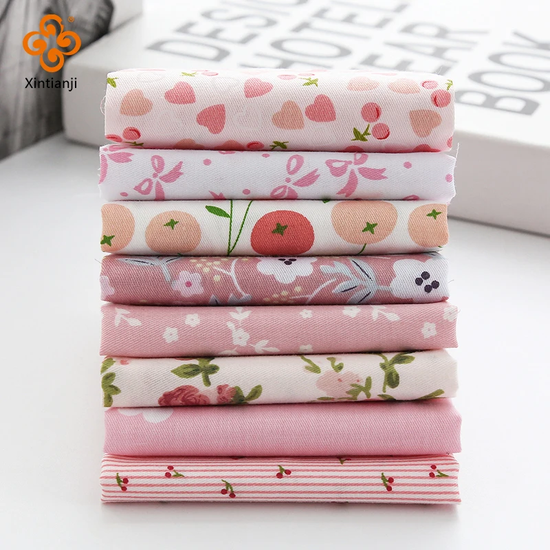 Pink Rose Pattern Patchwork Upholstery Fabric Cottton Twill Fabric For Sewing Quilt, Doll Costume, Scrapbook Decoration 6/7/8pcs