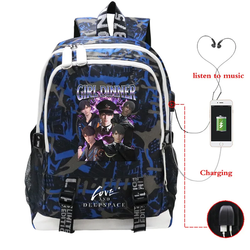 Girl Dinner Printed Backpack Student Love and Deepspace Schoolbag Men Laptop Rucksack Trend USB Charging Teenager Travel Mochila