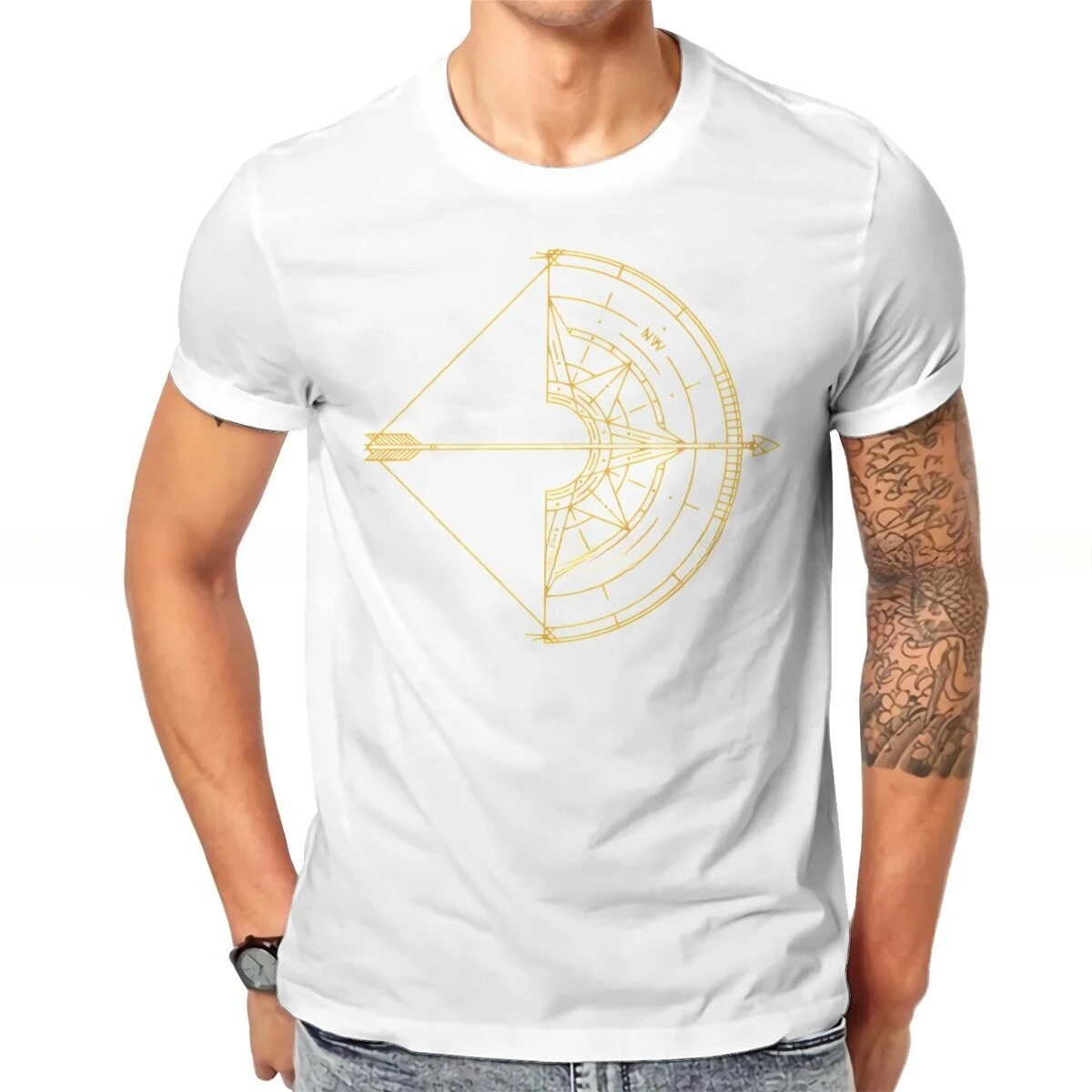 Best Selling Archery Newest TShirt for Men Bow and Arrow Compass Creative Round Neck T Shirt Personalize Gift Streetwear Men Tee