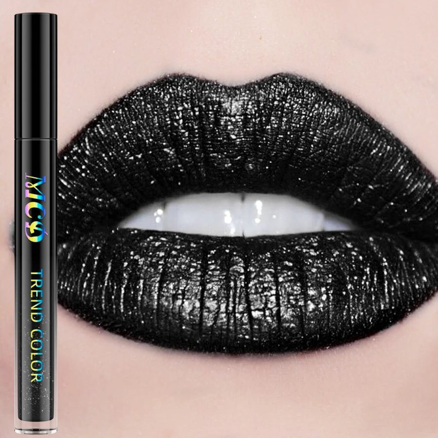 1Pc Glitter Velluto Lip Gloss Nero Impermeabile Shimmer Rossetto liquido Labbra tinta Trucco Lip Smalto Cosmetici Regali Lip Stain