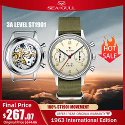 Seagull 1963 International Edition Men's Mechanical Watch Pilot Clock ST1901 Retro Chronograph Wristwatch Air Force Aviation New