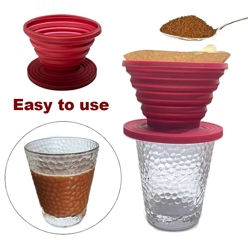 Collapsible Coffee Filter Portable Silicone Drip Reusable Offee Tea Holder Funnel Basket Great for Hiking Camping Home Office