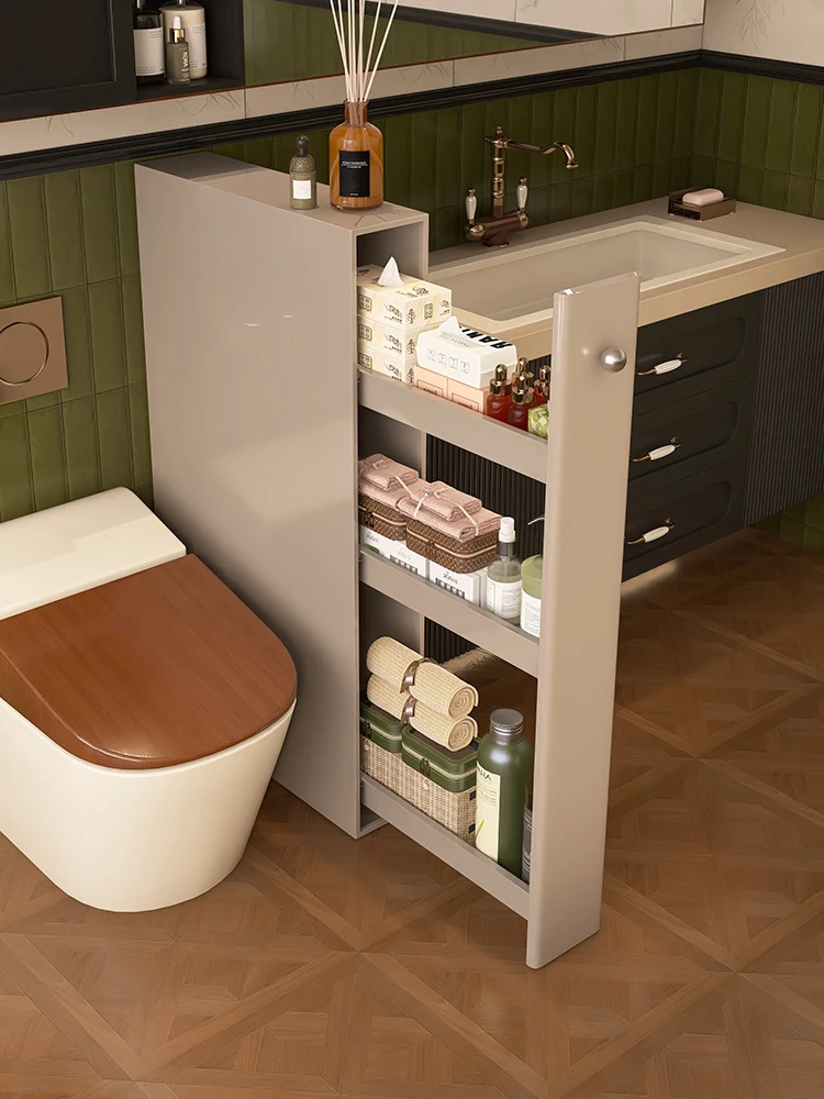 Light luxury crevice storage cabinet, bathroom, kitchen, narrow slit partition, side cabinet, pull-out cabinet, storage with dis