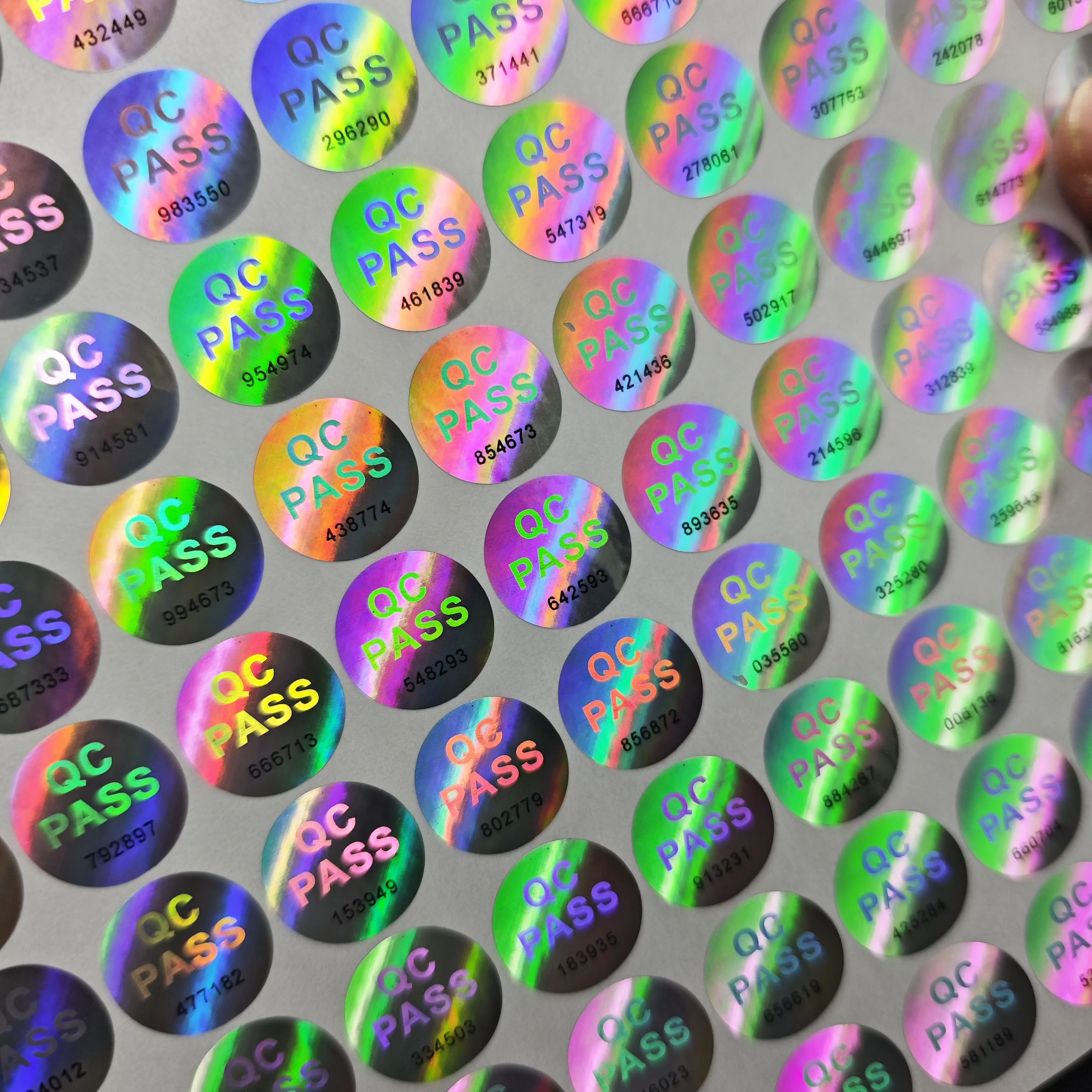 200/400 pezzi adesivi ologramma QC PASS con numeri casuali neri, adesivo rotondo laser lucido per ispezione di qualità garantita