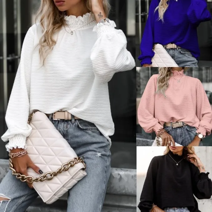 Long Sleeve Shirt Women's Long Sleeve Solid Color Black White Commuting Elegant Office Loose Top Shirt for Female CS240830