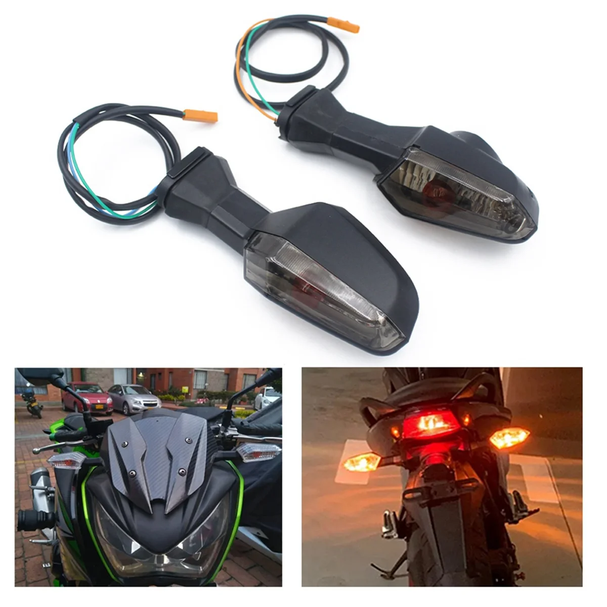 Motorcycle Front and Rear Turn Signal Light Indicator Blinker for Kawasaki Ninja 250 300 600 Z1000 ER-6N,B