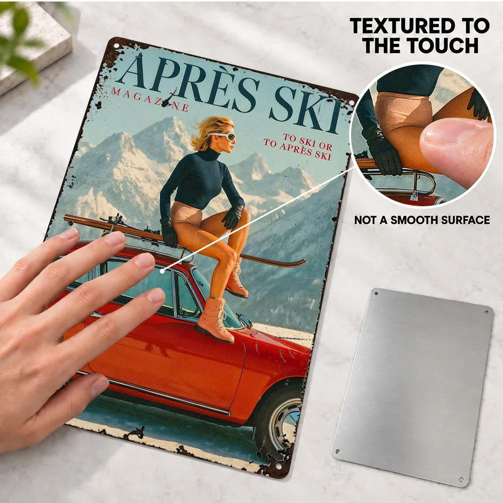 Apres Ski Magazine Cover Skiing Aluminum Poster Personalized Metal Sign Illustrated Sporting Theme Wall Art For Study Room Decor