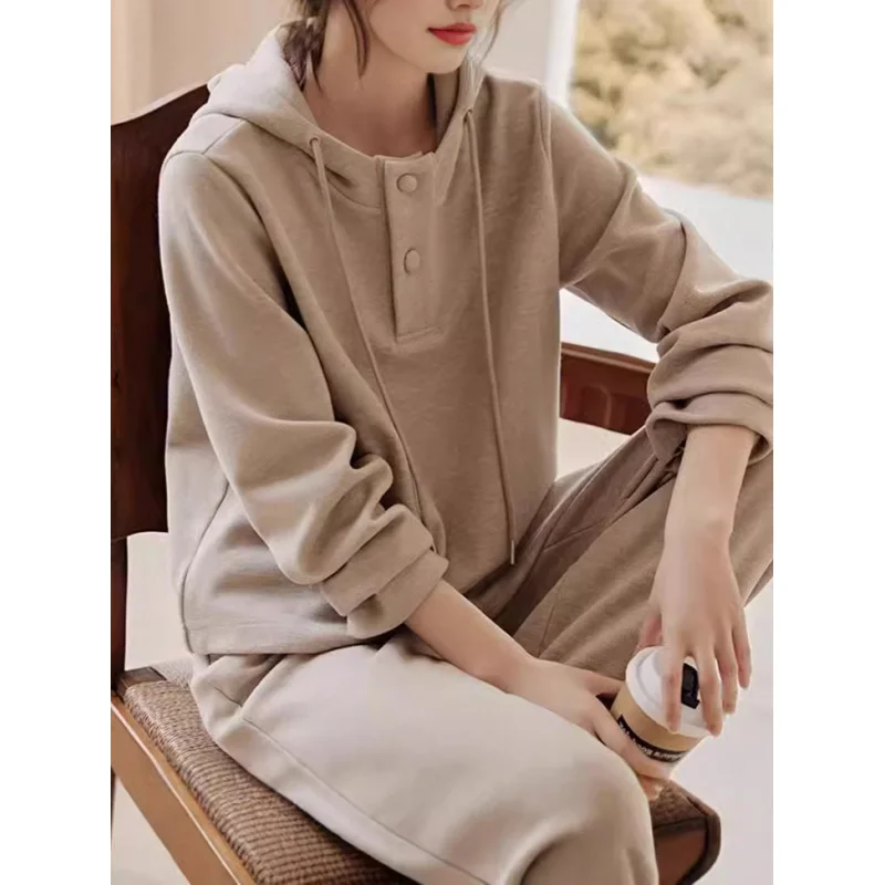 

Milad's Fashion Women's Casual Style Set 2025 Hot Sale Autumn New Fashion Hooded Thin Sweatshirt Two-Piece Set