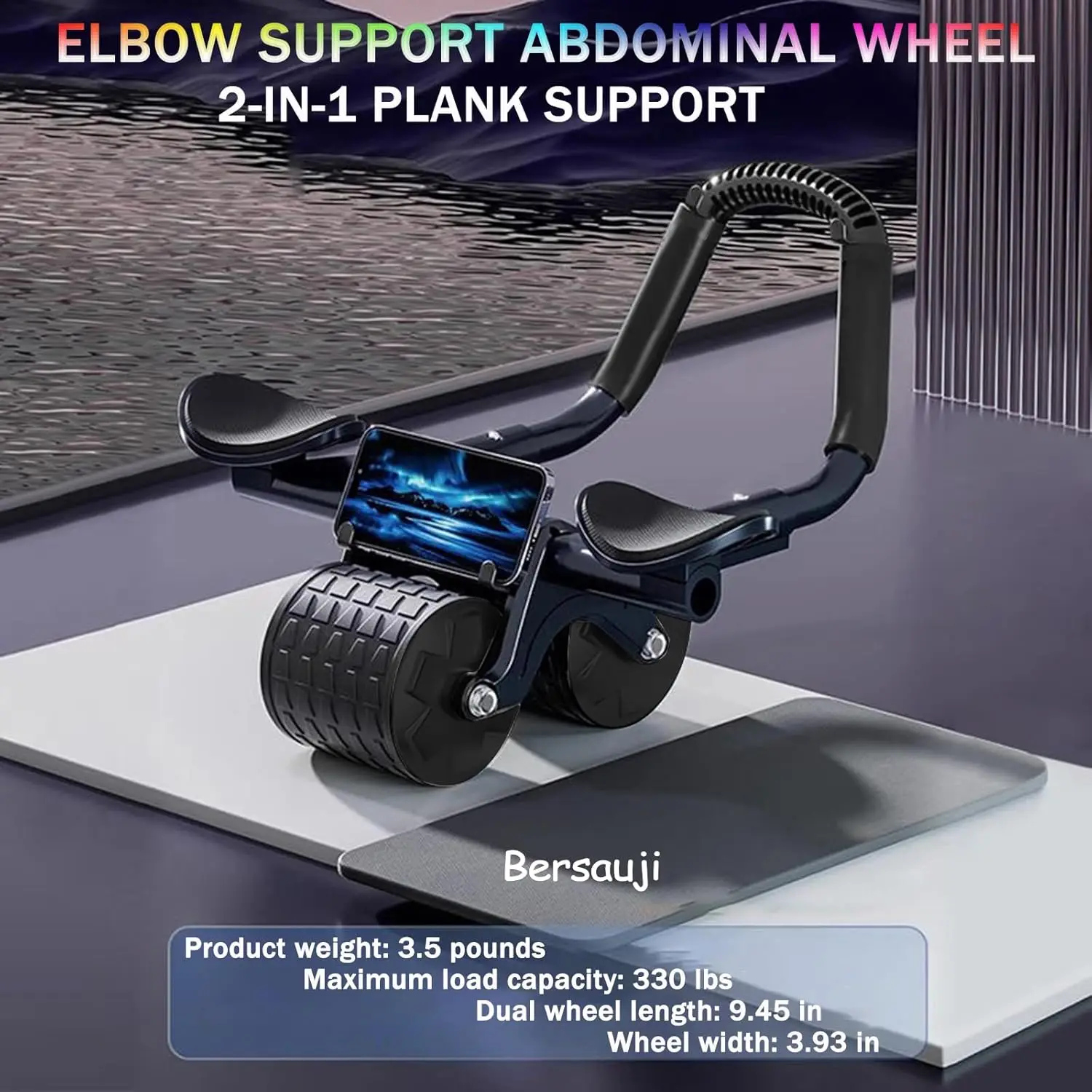 Ab Roller Wheel with Knee Mat Timer Automatic Rebound Abdominal Exercise Roller with Elbow Support for Women Men