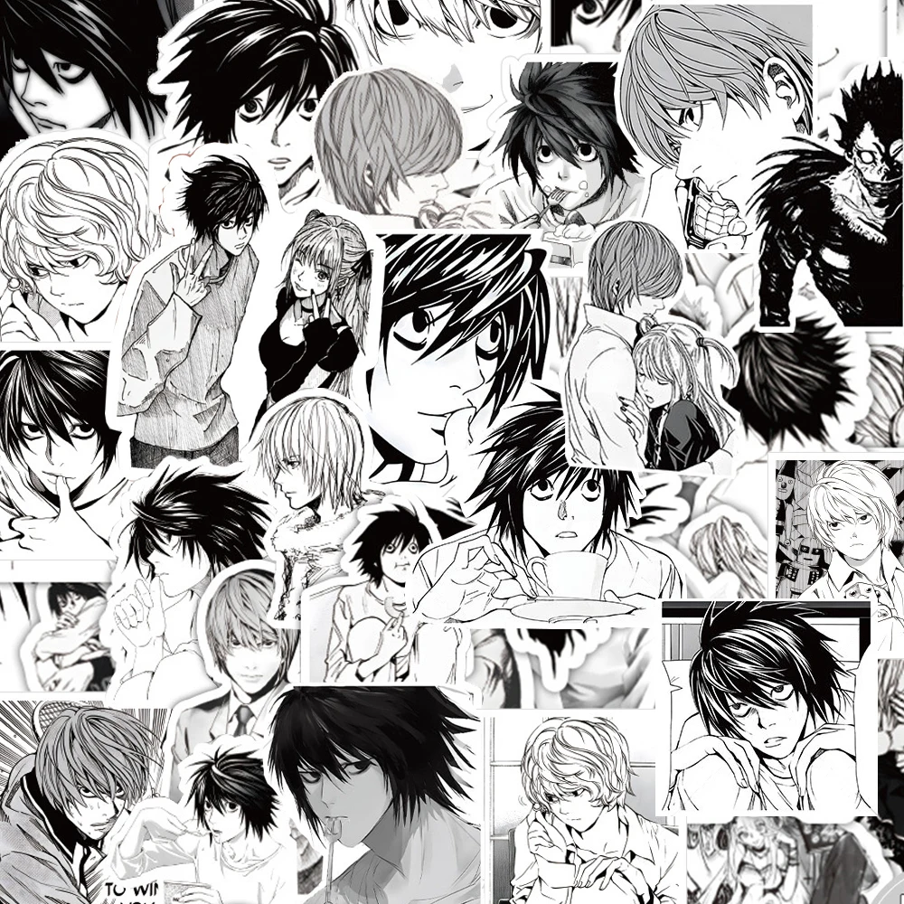 10/30/60 Uds. Pegatinas de dibujos animados de Death Note de Anime, calcomanías de Manga blancas y negras para papelería, teléfono, cuaderno, pegatina impermeable fresca de juguete