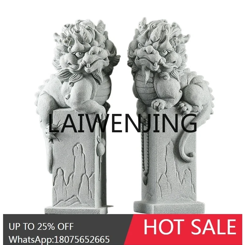 LYY  Green Sandstone National Tide Unicorn Decorations a Pair Bringing Fortune Shop Opening Gifts