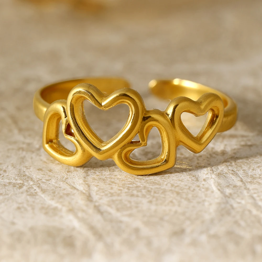 DGIDDK Stainless Steel Ring Light Luxury Fashion Heart Hollow Opening Adjustable Ring Jewelry For Women Daily Commute Party Wear