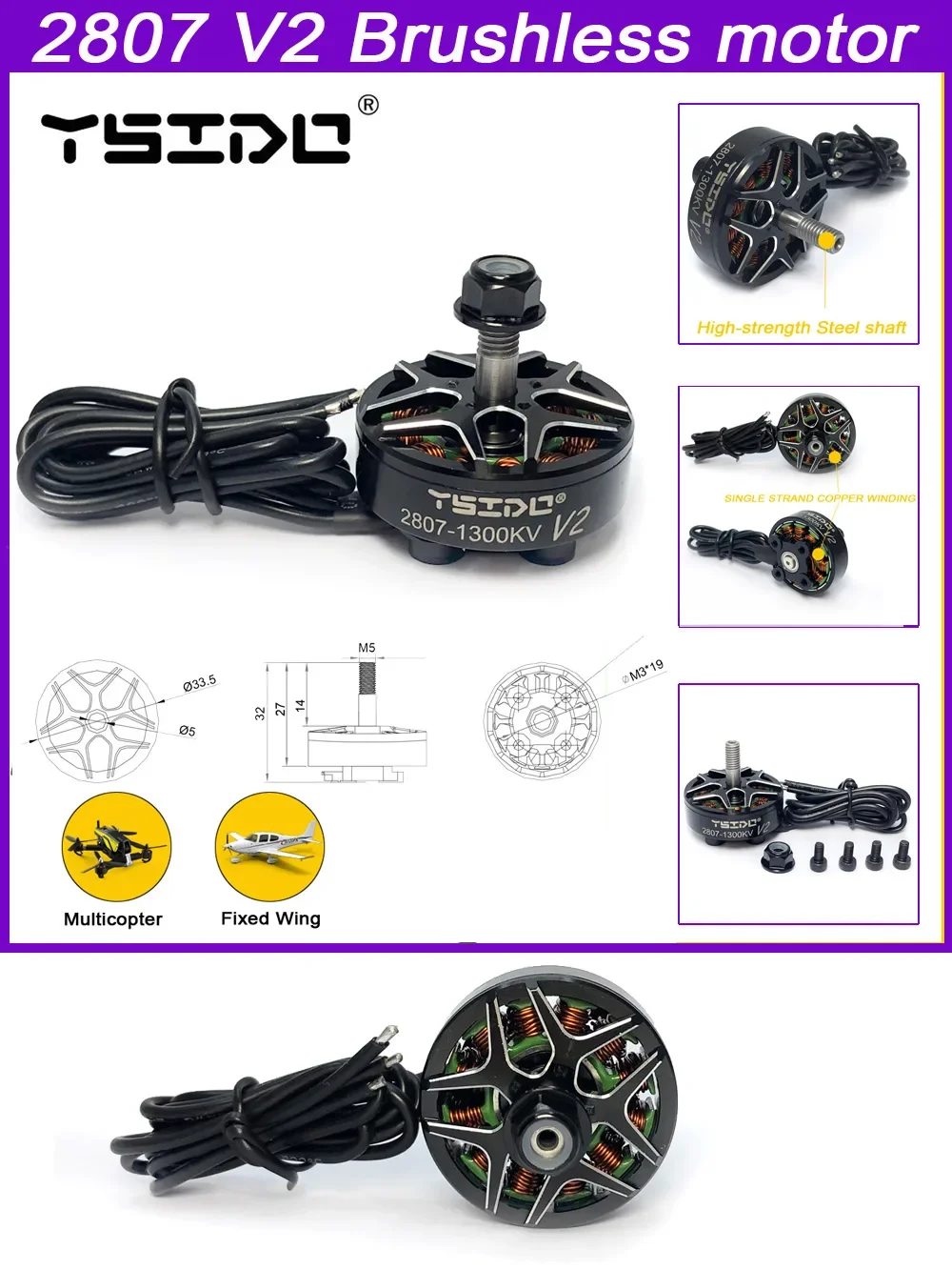 Upgrade V2 X2807 2807 1300KV 2S-6S Brushless Motor for Mark4 FPV Freestyle 7inch Long Range LR7 Drones