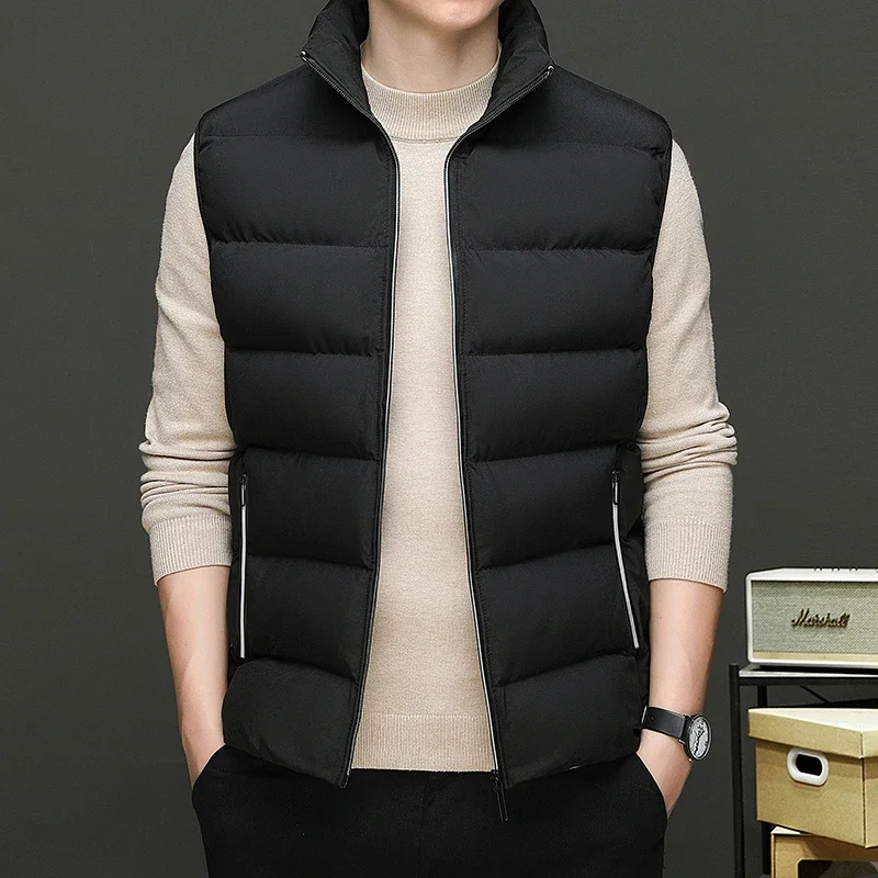 

Warm men's casual winter jacket, sleeveless jacket, reflective zipper, cotton vest, stand up collar, fashionable vest