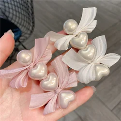 Korean cute pink pearl children's hairpin fashionable ladies side summer bangs clip new high-end duckbill chuck headdress gift