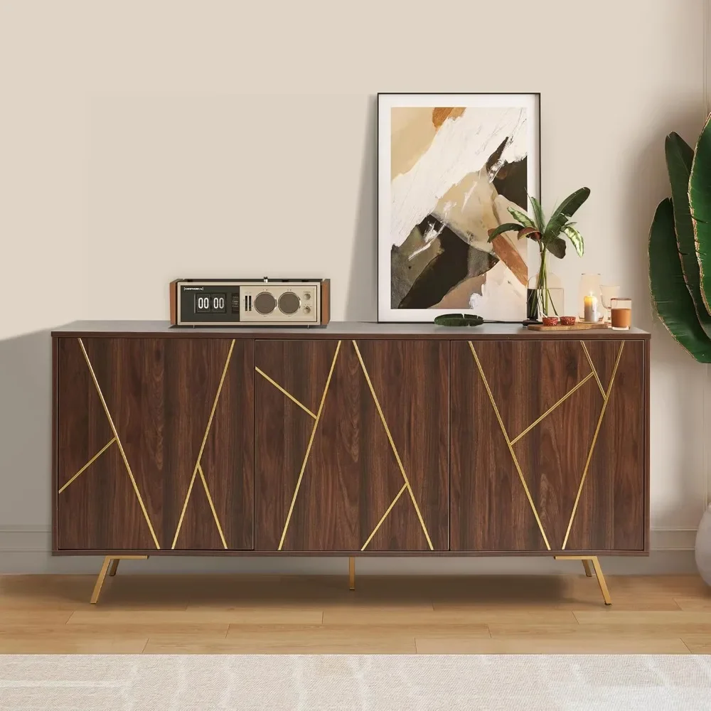 63 Inch Mid Century Modern Sideboard Buffet Cabinet with Storage, Large Wood Accent Cabinet with Shelves, Console Cabinet