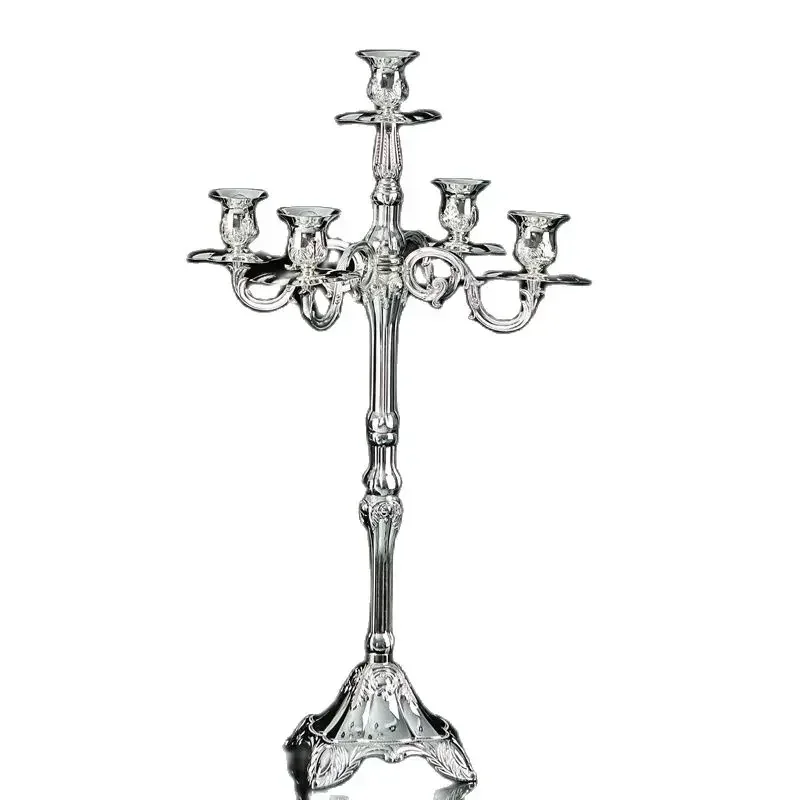 

Practical Luxury Tall Candle Holder Metal Living Room Silver Tealight Five Arm Candlestick Wedding Centerpieces Bougeoir Home De