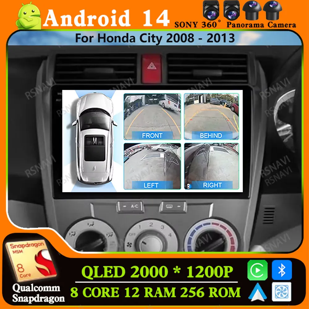 

Andoird 14 Автомобильный радиоприемник для Honda City 2008-2013 Головное устройство Беспроводной Carplay Авто GPS Стерео BT 2 DIN 4G LTE Навигация Мультимедиа