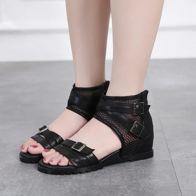 KNCOKA  The new summer muffins show off their toes Ladies comfortable breathable high - top leather buckle sandals