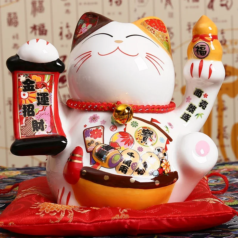 5 بوصة السيراميك قطة الحظ اليابانية Maneki Neko تمثال الخزف محظوظ القطط عملة البنك فنغ شوي ديكور حلية ديكور المنزل