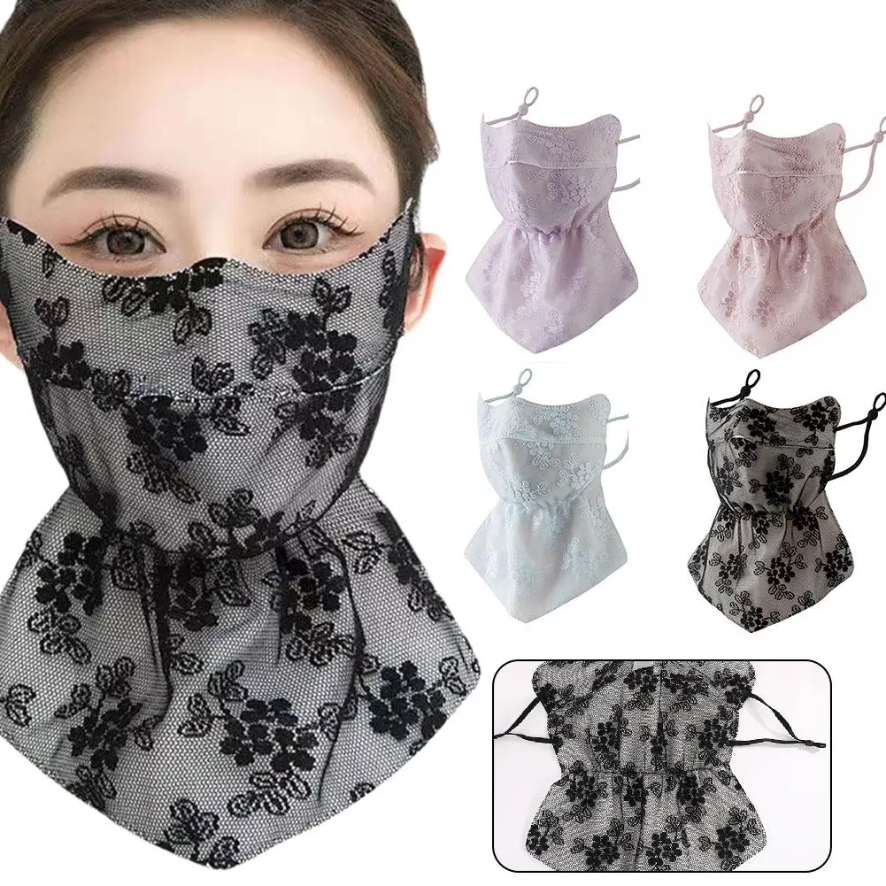 Quick Drying Ice Silk Mask Flower Pattern Ear Hanging Sunscreen Mask UV Protection Neck Wrap Bandana Scarf Sun Blocking Mask