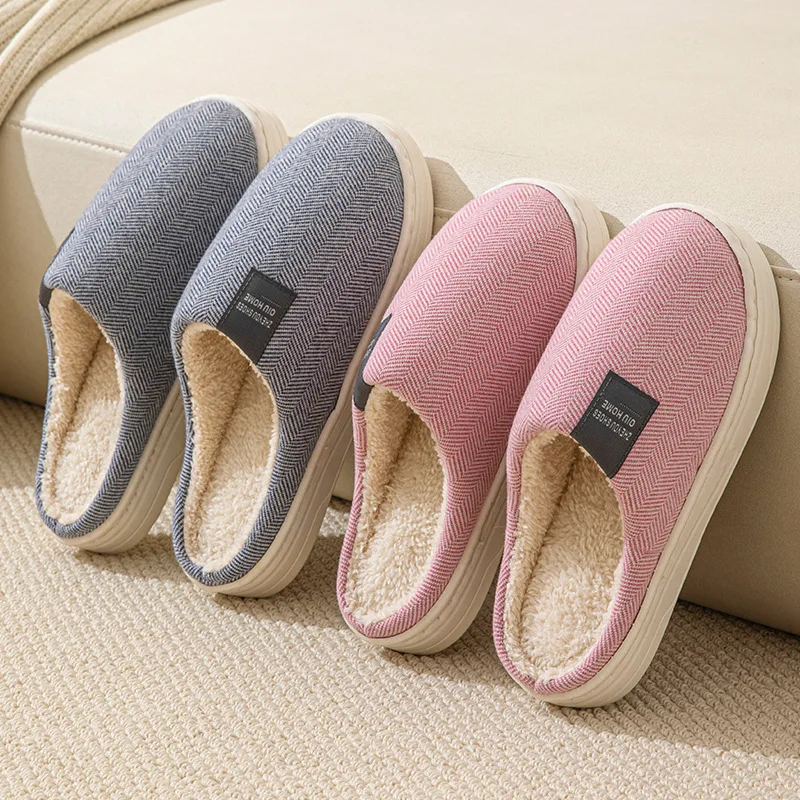 Solid Color Warm Plush Home Slippers Women Autumn Winter Thick Sole Non Slip Bedroom Shoes Woman Comfortable Indoor Slippers