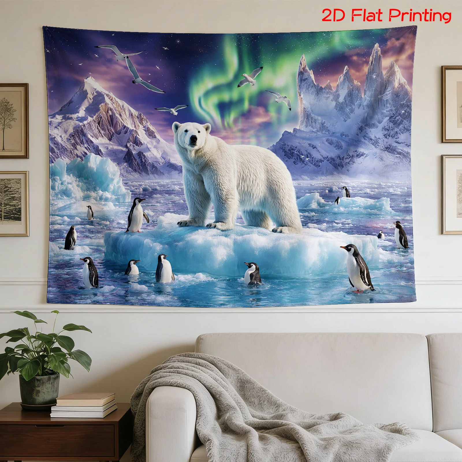 Large Polar Bear Arctic Wildlife Tapestry Canvas Wall Hanging Mural Print Decor for Living Room Bedroom Home Decoration Gift Ide
