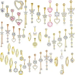 Stainless Steel Gold Belly Piercing Set 14G Butterfly Belly Button Ring Bulk Sexy Navel Piercing Bar Pack Pearl Belly Ring Lot