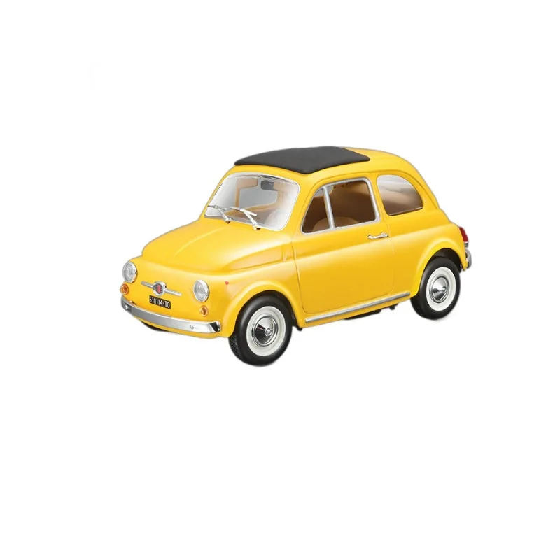 Bruago-neumático de goma de aleación estática para niños, modelo de coche Fiat 500f 1:24 1965, adorno para niños pequeños, colección de modelos de juguete