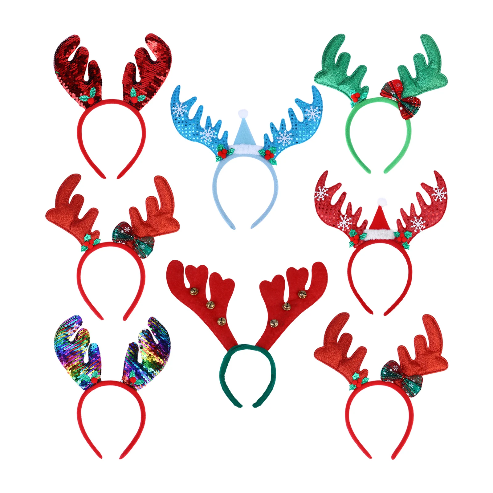 

8pcs Christmas Bands Adorable Antler Headband For Party Carnival Xmas Costume Accessories Elastic Antlers Headdress Hair Hoop