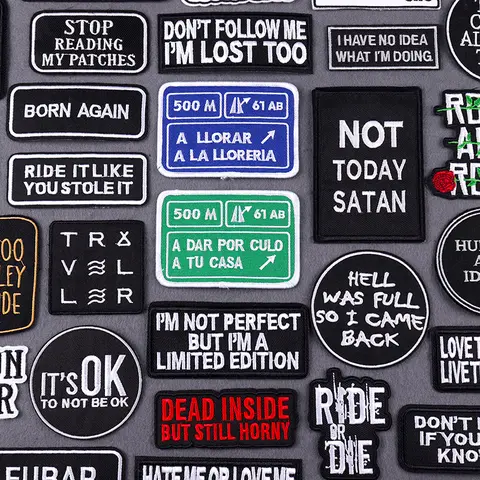 A LLORAR A LA LLORERIA  Iron On Patches For Clothing thermoadhesive patches Black White Words Embroidery Patch For Jacket DIY